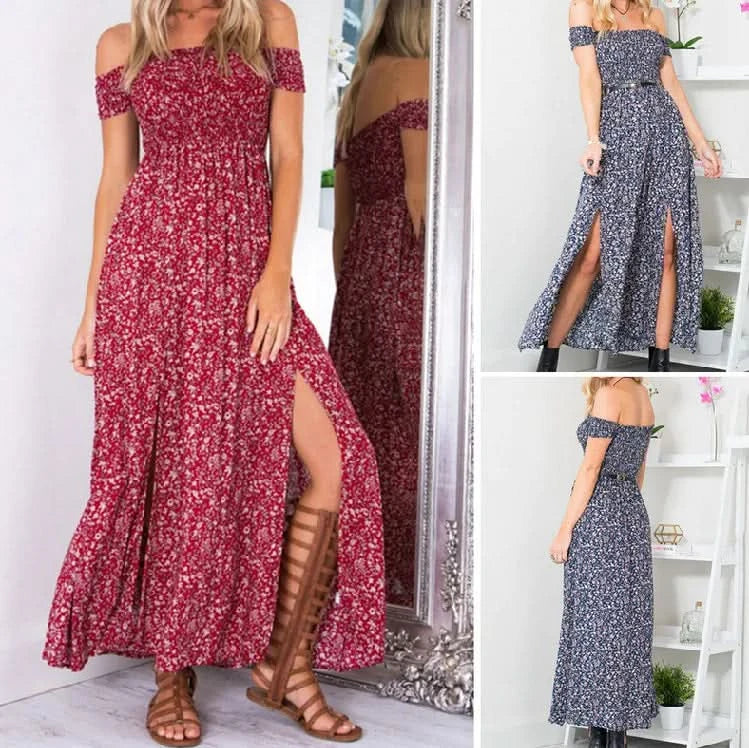 Robe bustier fendue à imprimé floral