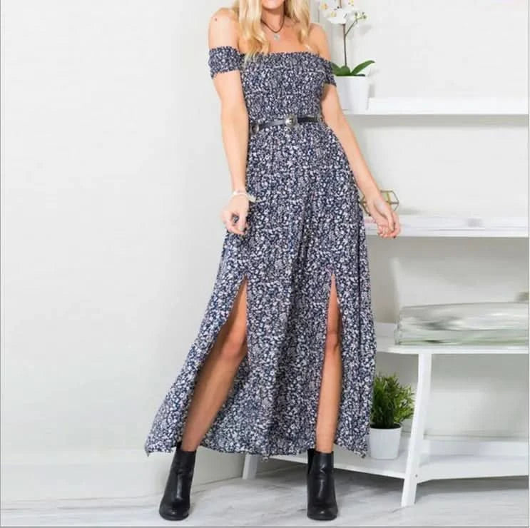 Robe bustier fendue à imprimé floral