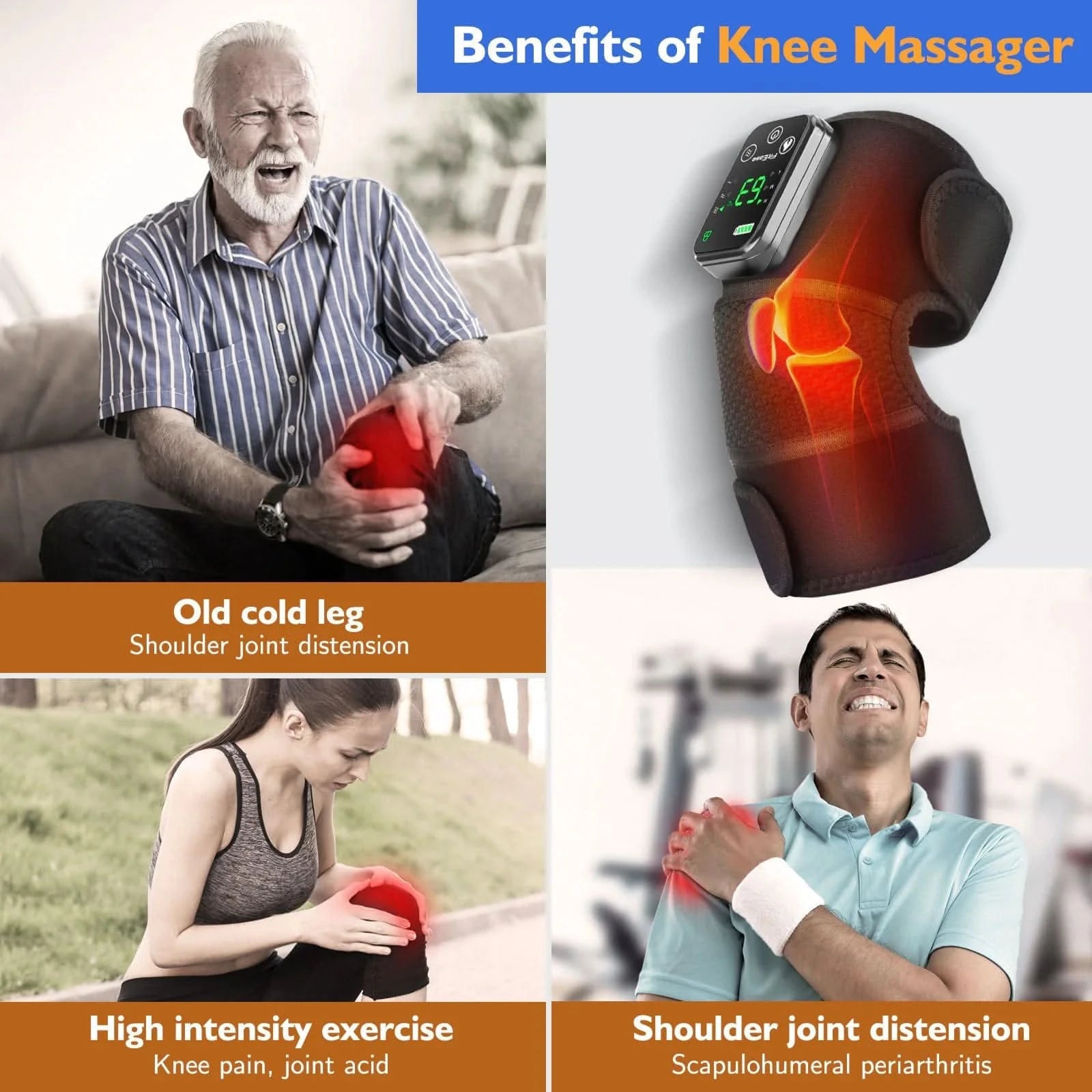 Masseur vibrant chauffant intelligent pour rotules, coudes et épaules