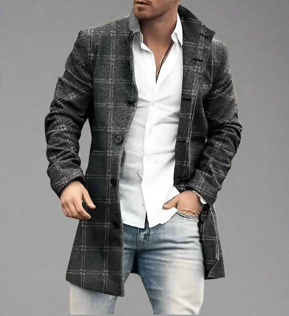 Men's Fashion Casual Tweed Stand-up Collar Coat