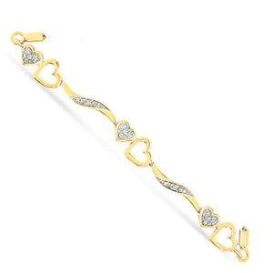 Bracelet bolo ajustable en argent sterling 925 plaqué or jaune 14 carats, 1/10 ct, motif vagues et cœurs en diamants (couleur IJ, pureté I3)