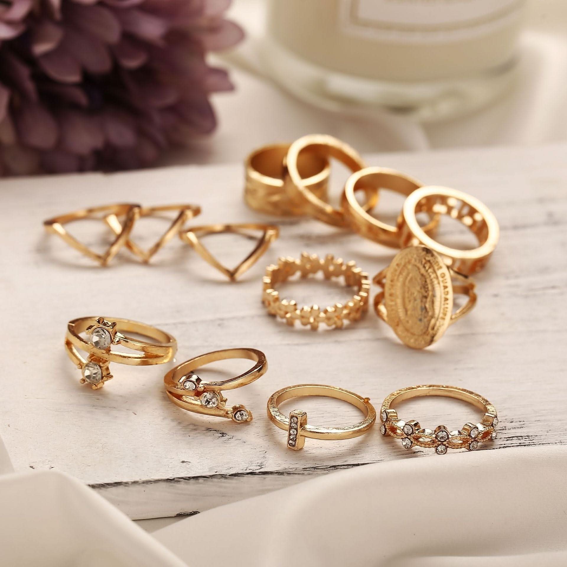 ✨ Ensemble de bagues médaillon 13 pièces – Cristaux autrichiens • Plaqué or 18 carats • Design italien
