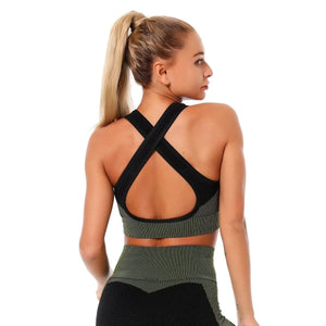 Ensemble de sport patchwork haut de gamme pour femme – Tenue de yoga en nylon respirant (haut et legging)