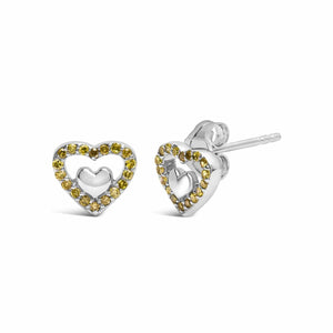 Boucles d'oreilles à tige en argent sterling 925 avec diamants de 1/6 ct et double cœur ouvert - Couleur de diamant au choix