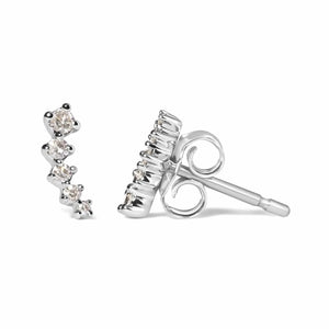 Boucles d'oreilles à tige style grimpeur en or blanc 10 carats, diamants 1/10 ct (couleur HI, pureté I1-I2)