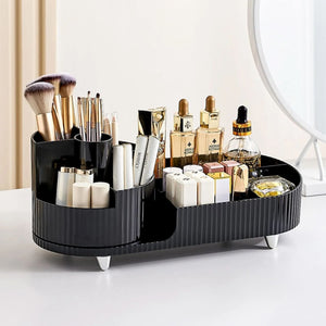 Makeup Organizer, Rotating Makeup Organizer for Vanity with Brush Holder, Cosmetic Organizer, Large Spinning Makeup Skincare Organizer for Perfume Jewellry Lipstick, Black