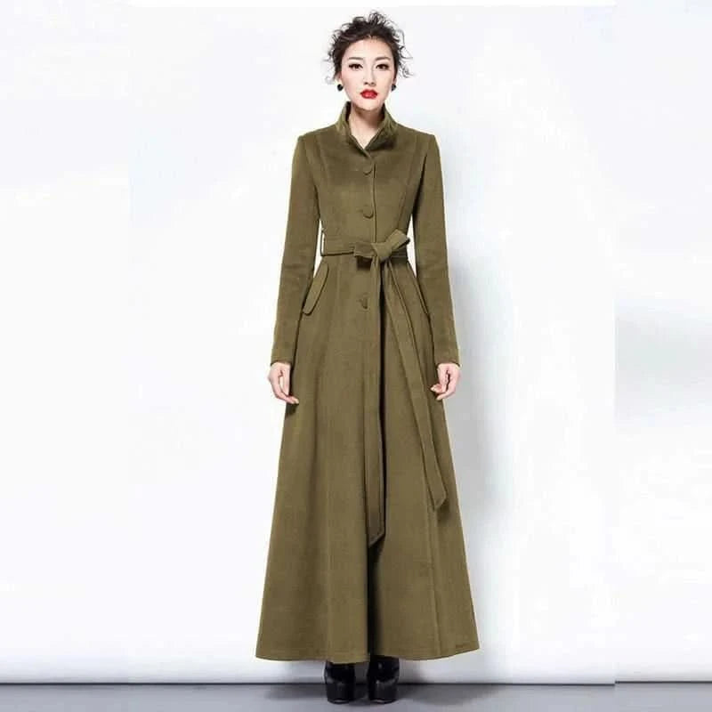 Slim-Fit Woolen Over-the-Knee Coat – Women’s Double-Breasted Trench