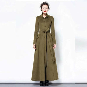 Slim-Fit Woolen Over-the-Knee Coat – Women’s Double-Breasted Trench