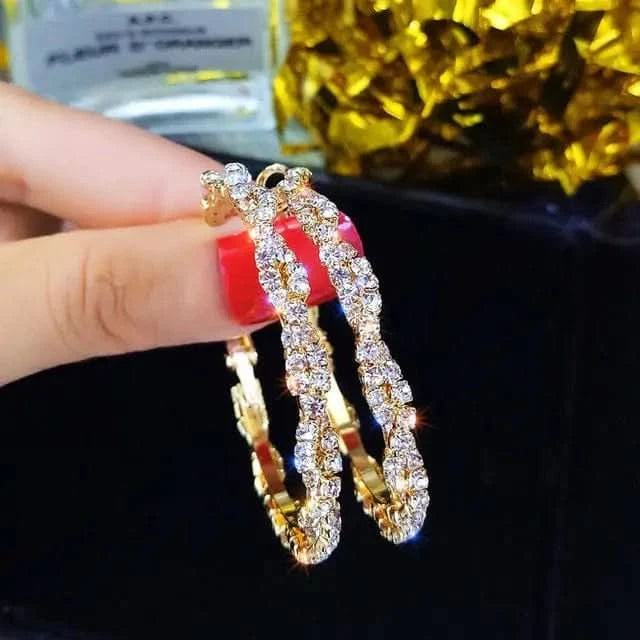 Boucles d'oreilles créoles rondes en cristal brillant