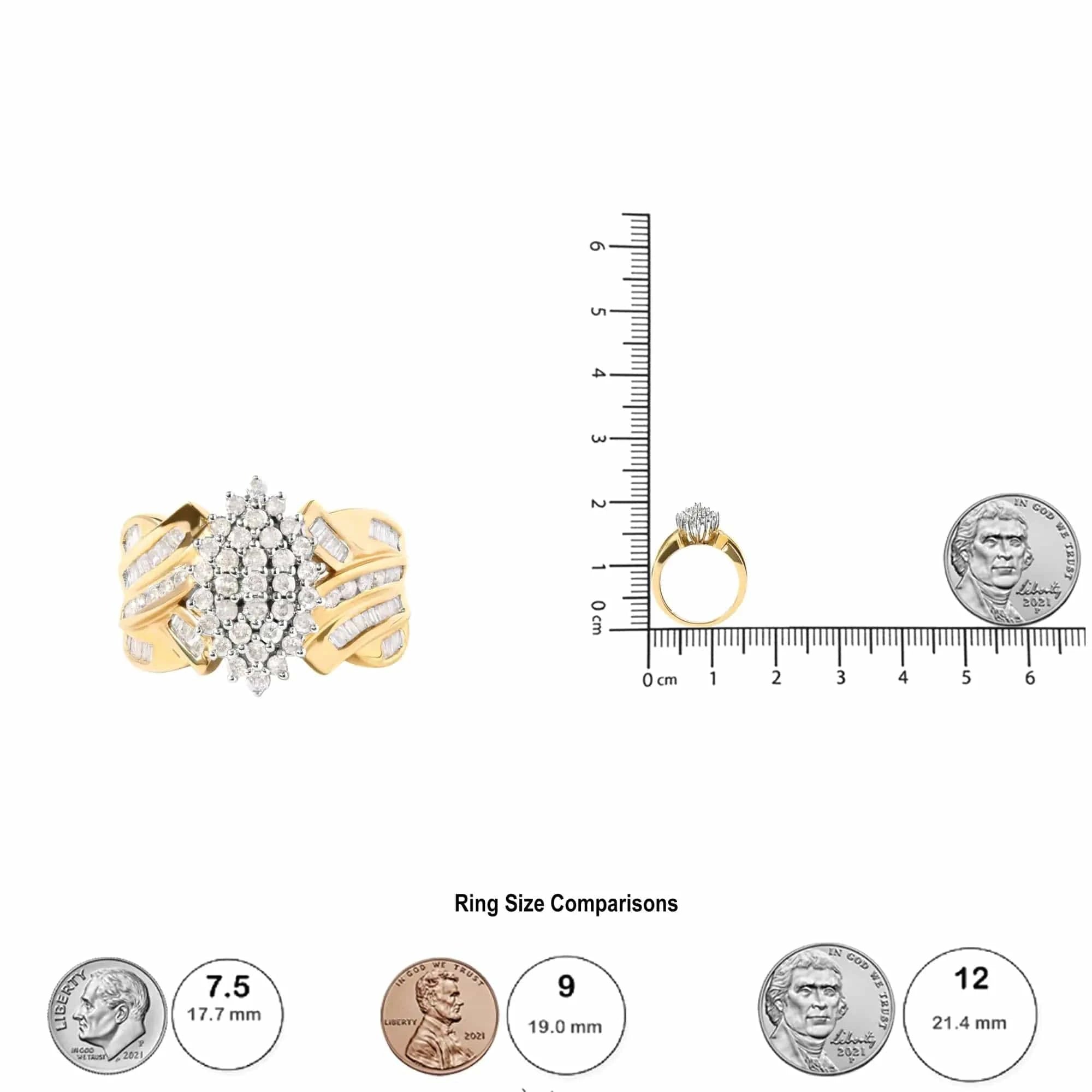 Bague cocktail en or jaune 10 carats avec diamants en forme de poire de 1 ct (couleur HI, pureté I2-I3)