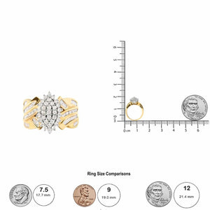 Bague cocktail en or jaune 10 carats avec diamants en forme de poire de 1 ct (couleur HI, pureté I2-I3)