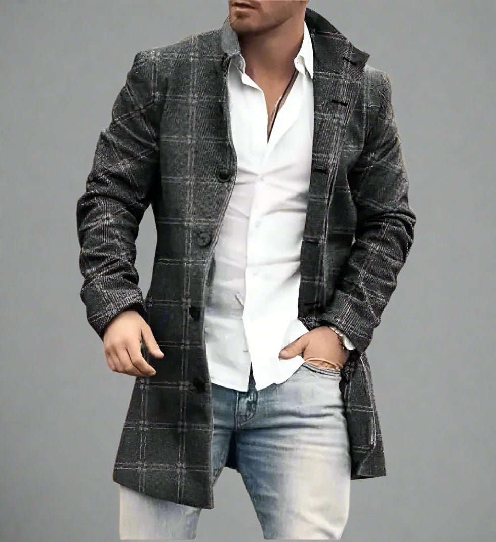 Men's Fashion Casual Tweed Stand-up Collar Coat