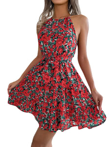 Robe fleurie décontractée à volants printemps-été