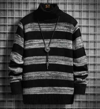 Stripe Fit High-Neck Sweater – Men’s Slim-Fit Autumn & Winter Knit