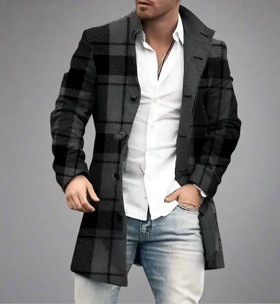 Men's Fashion Casual Tweed Stand-up Collar Coat