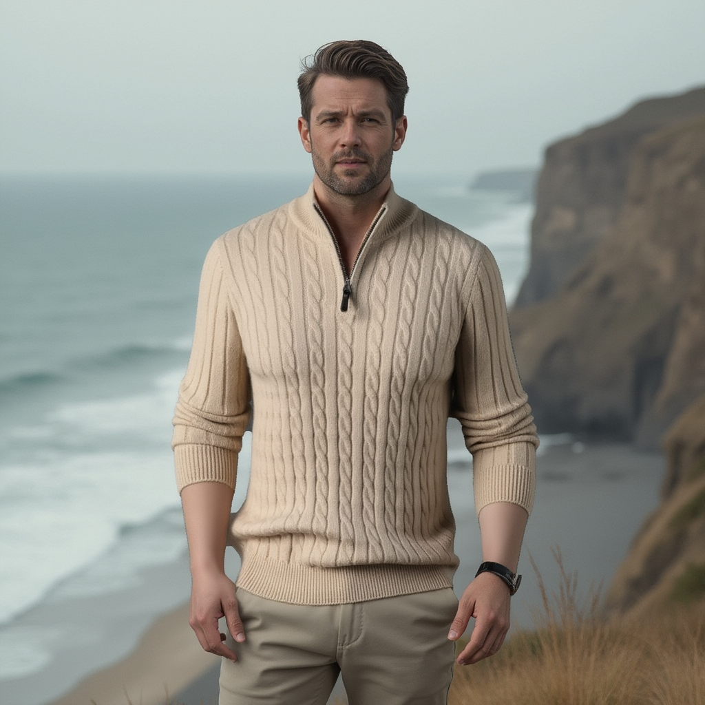 Nouveau pull épais à demi-fermeture éclair de couleur unie pour homme