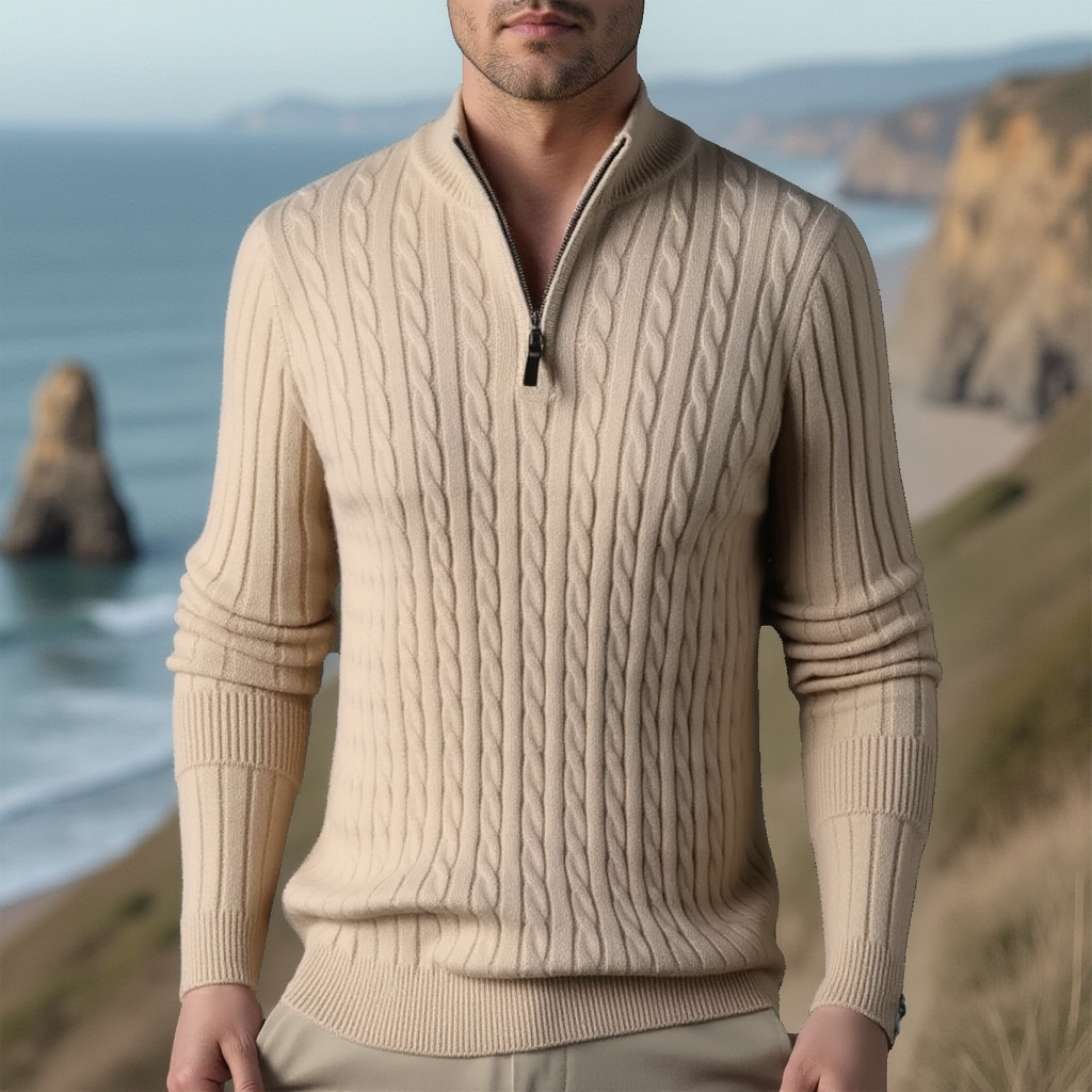 Nouveau pull épais à demi-fermeture éclair de couleur unie pour homme