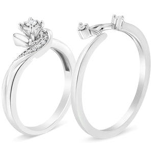 Parure de mariage en argent sterling 925 avec diamants tourbillonnants – Bague de fiançailles et alliance 1/10 ct (couleur IJ, pureté I3)