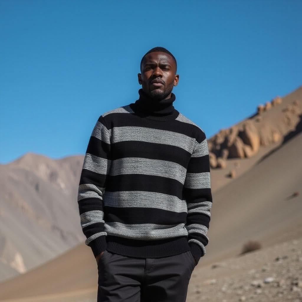 Stripe Fit High-Neck Sweater – Men’s Slim-Fit Autumn & Winter Knit