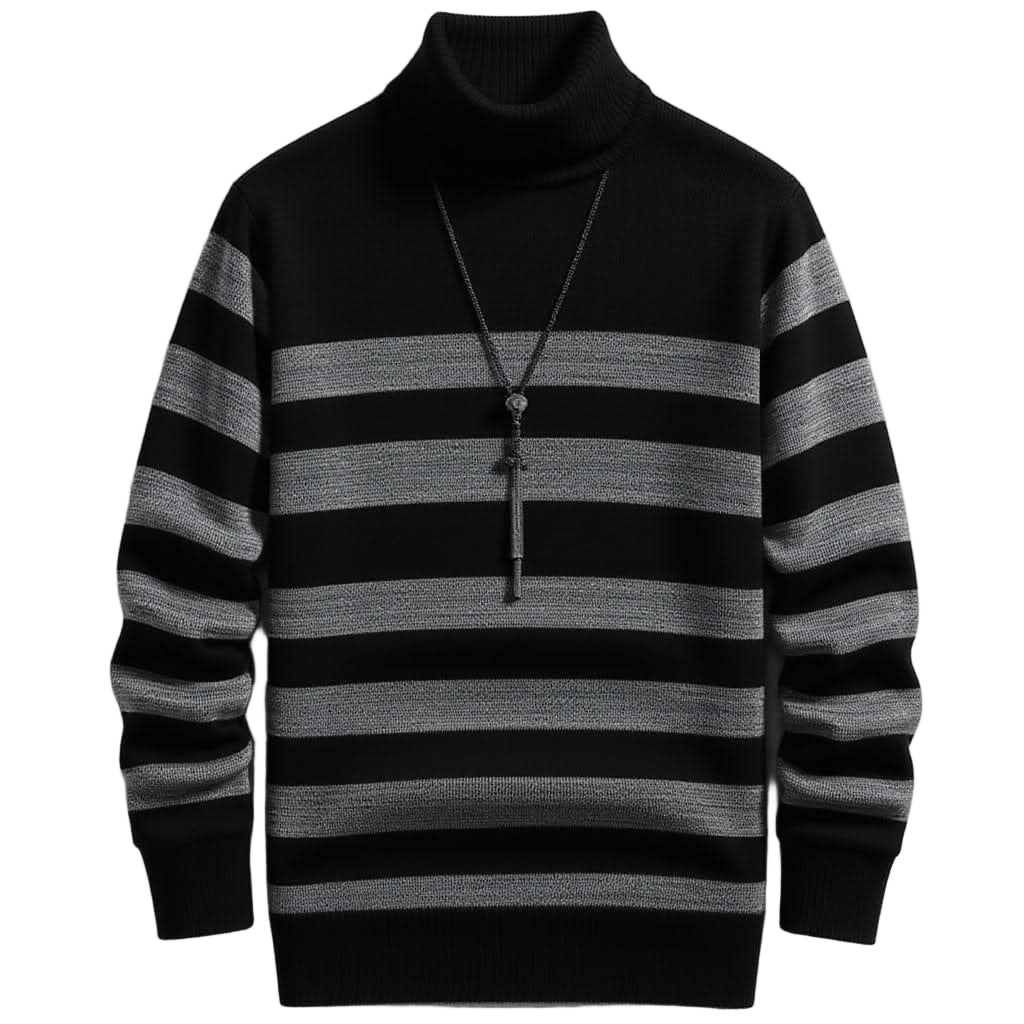 Stripe Fit High-Neck Sweater – Men’s Slim-Fit Autumn & Winter Knit