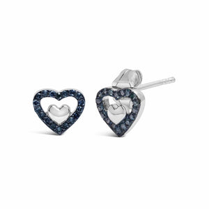 Boucles d'oreilles à tige en argent sterling 925 avec diamants de 1/6 ct et double cœur ouvert - Couleur de diamant au choix