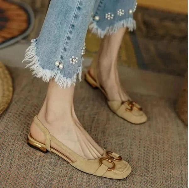 Sandales d'été pour femmes, bout fermé, talon épais, boucle mors, chaussures à talons bas