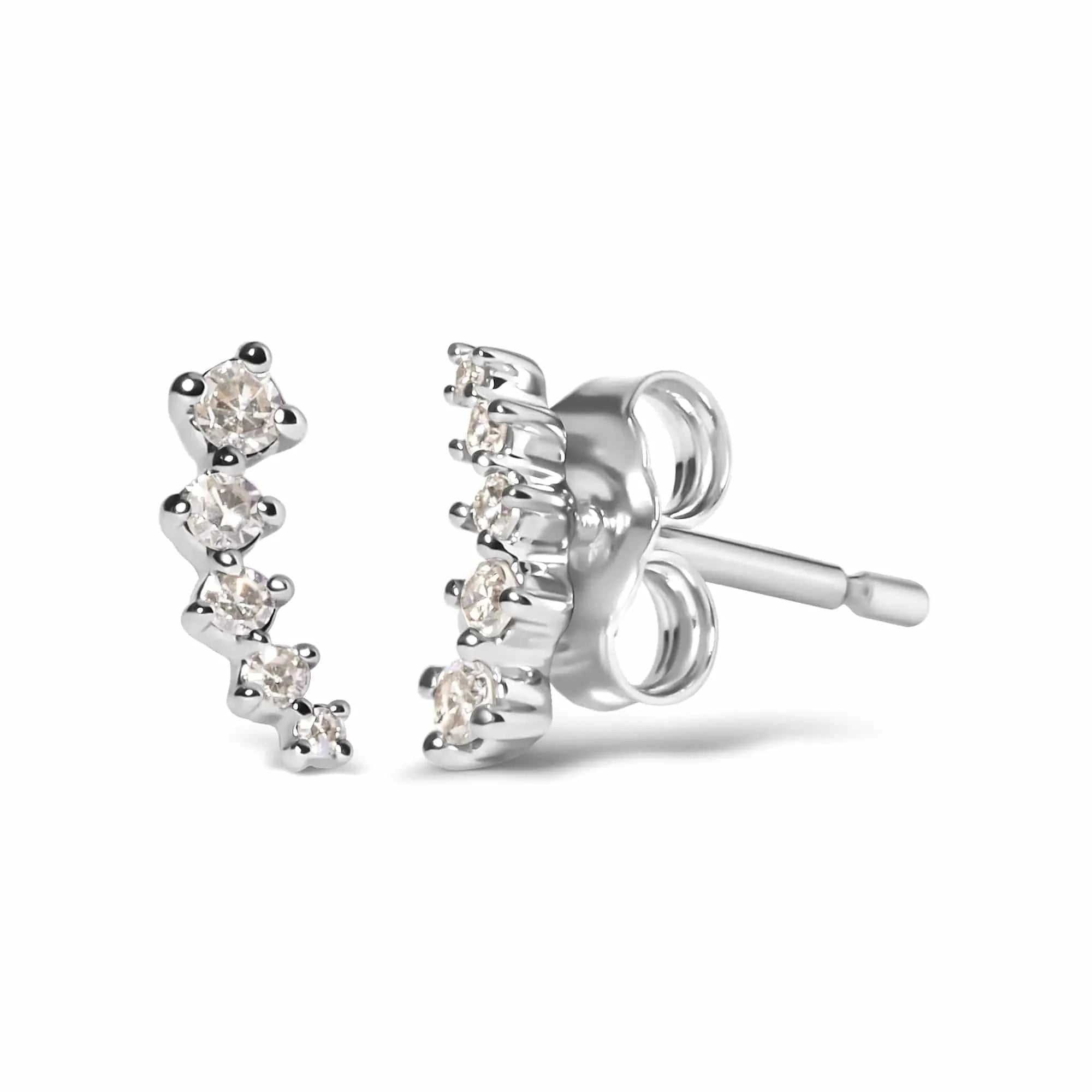 Boucles d'oreilles à tige style grimpeur en or blanc 10 carats, diamants 1/10 ct (couleur HI, pureté I1-I2)