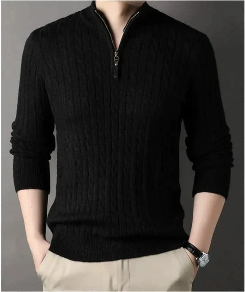 Nouveau pull épais à demi-fermeture éclair de couleur unie pour homme
