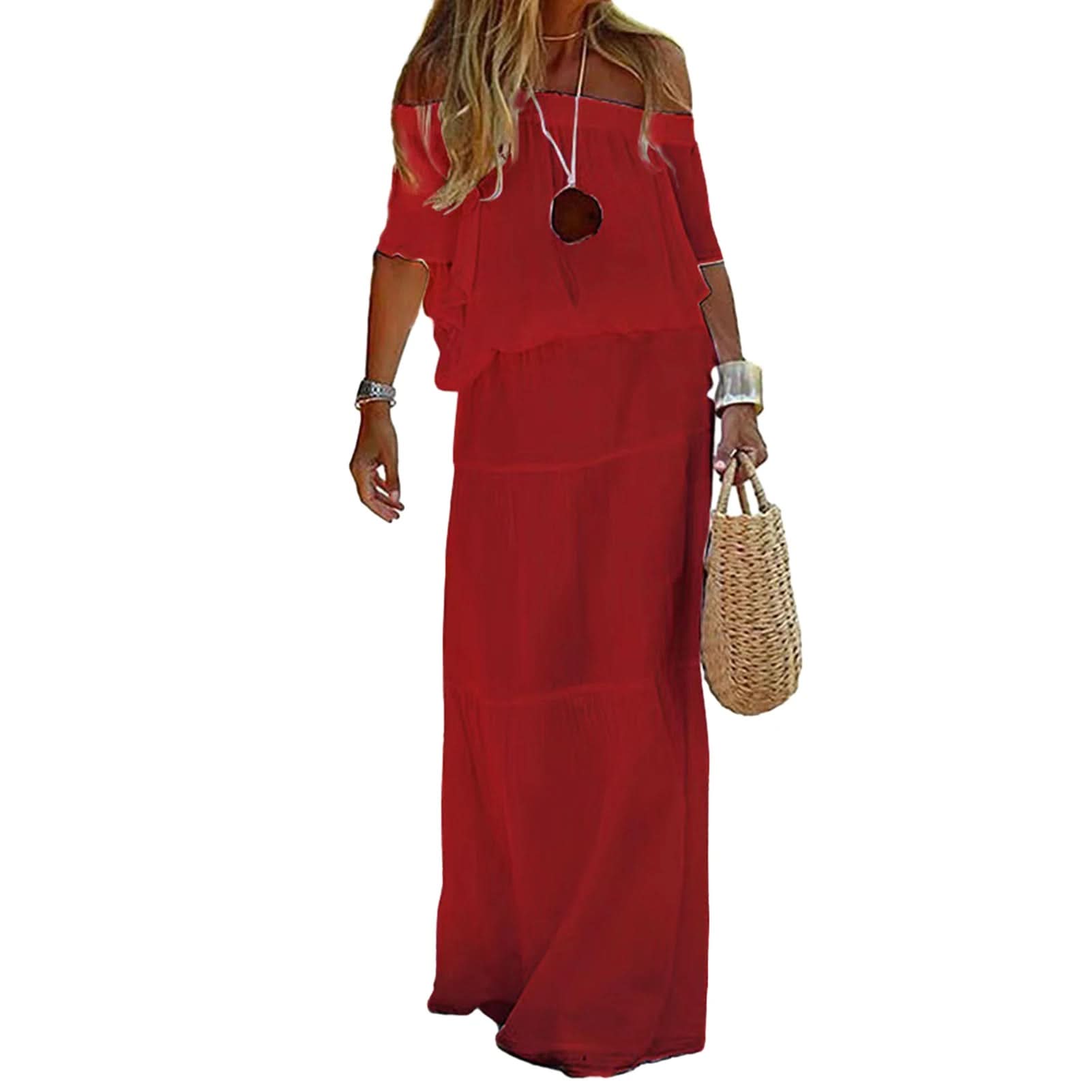 Robe longue bohème blanche élégante – Robe de plage à lacets et col en V