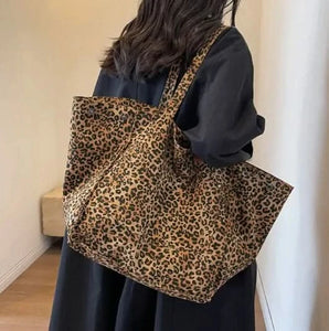 Sac fourre-tout en toile à imprimé léopard