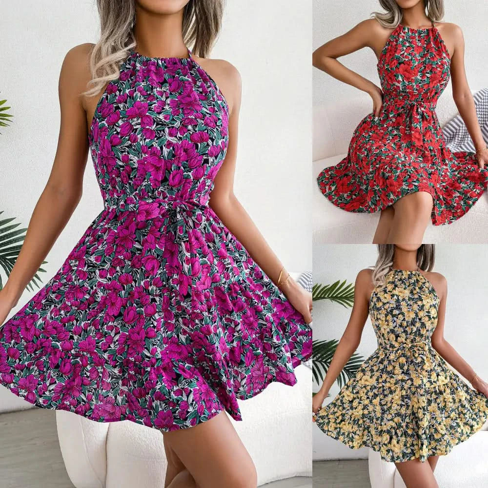 Robe fleurie décontractée à volants printemps-été