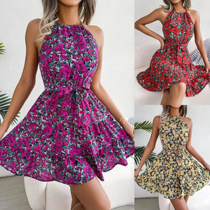 Robe fleurie décontractée à volants printemps-été