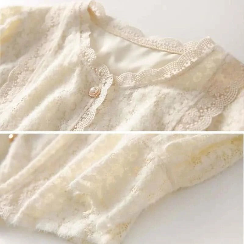 Women Lace ShirtsWomen Lace Shirts – Elegant Long Sleeve Pearl Blouse