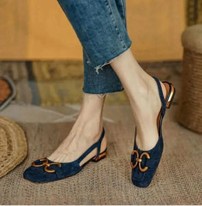 Sandales d'été pour femmes, bout fermé, talon épais, boucle mors, chaussures à talons bas