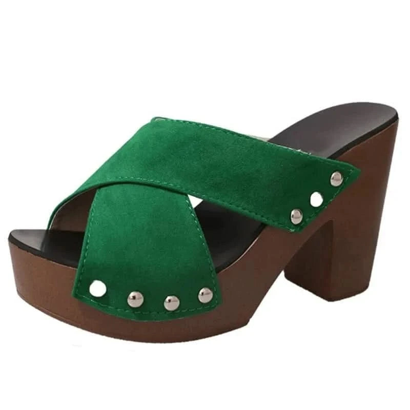 Sandales d'été à talons hauts carrés pour femmes : élégantes escarpins à rivets