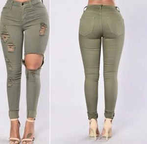 Blue Ripped High Waist Skinny Jeans with Slash Pockets