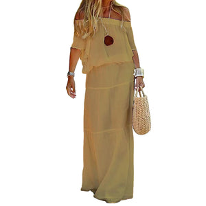 Robe longue bohème blanche élégante – Robe de plage à lacets et col en V