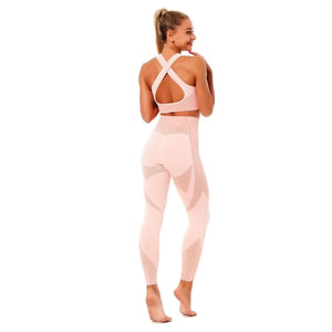Ensemble de sport patchwork haut de gamme pour femme – Tenue de yoga en nylon respirant (haut et legging)